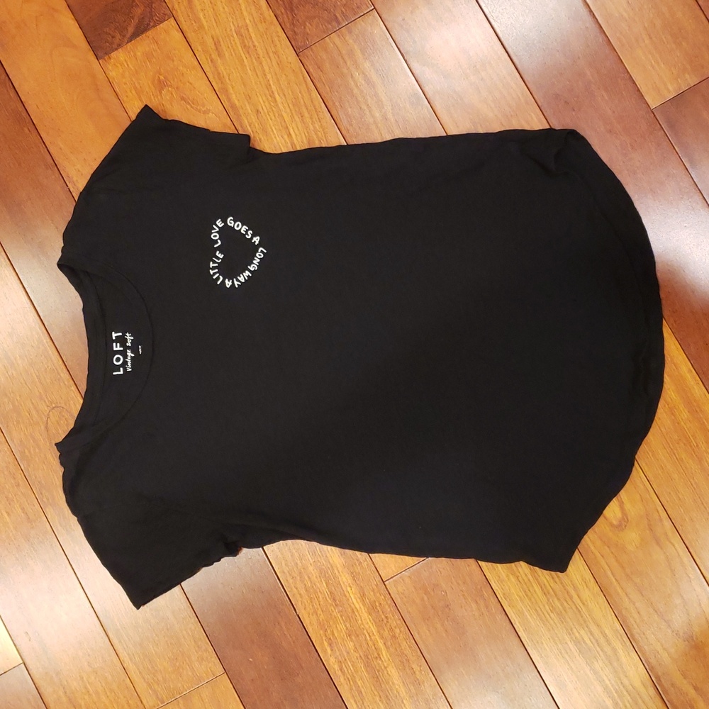 LOFT vintage soft black t-shirt. Embroidery A LITTLE LOVE GOES A LONG WAY